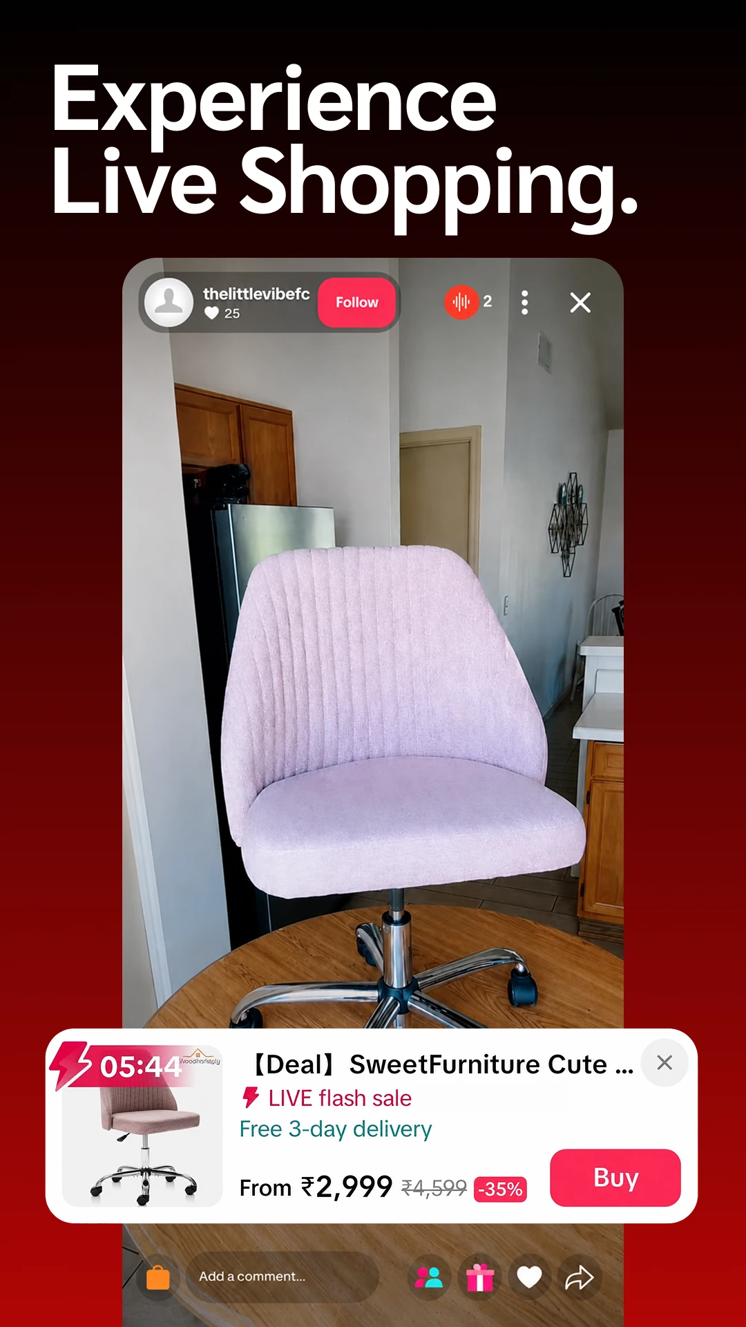 Live shopping in the Burbn app